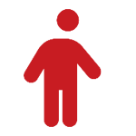 A red person is standing in front of a black background